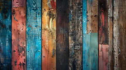 Old, grungy, colorful wood background - generative ai