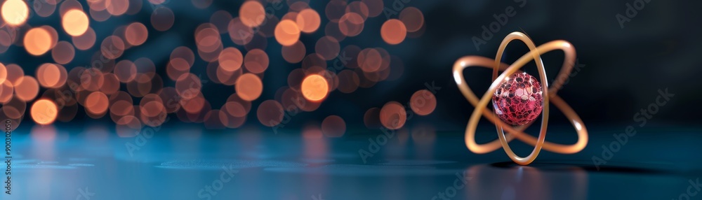 Aufkleber abstract atom model with bokeh background - gold and red atomic structure with blurred lights - scie