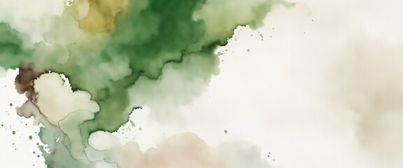 Brown green and white watercolor abstract color splash design background