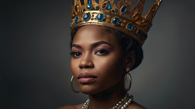 Woman african american Wearing a Gold Crown With Jewels