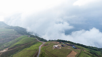 Aerial view of meghalaya cherrapunji mawsynram reserve Forest in india. The beautiful mountain of east khasi hills in meghalaya India.