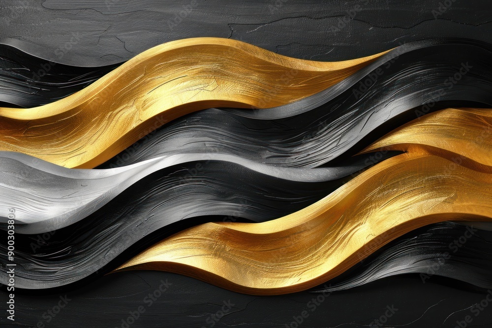 Poster dynamic black and gold waves create an elegant abstract design