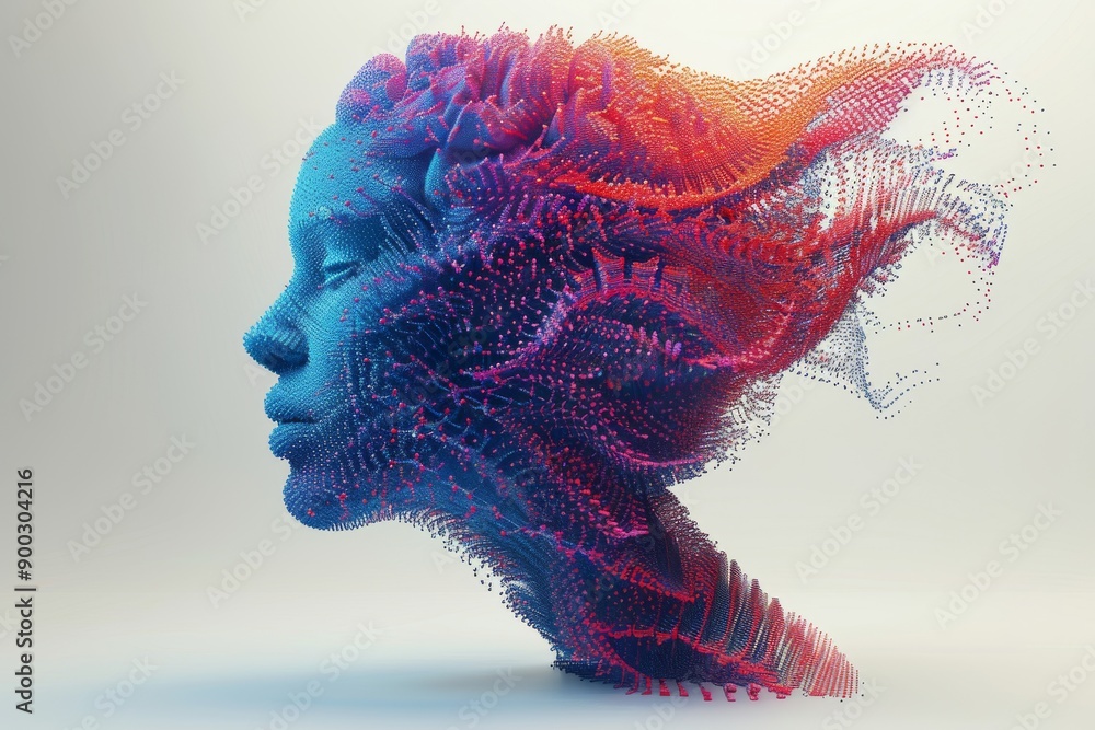 Poster artistic interpretation of human head with flowing neural connections and cognitive processes