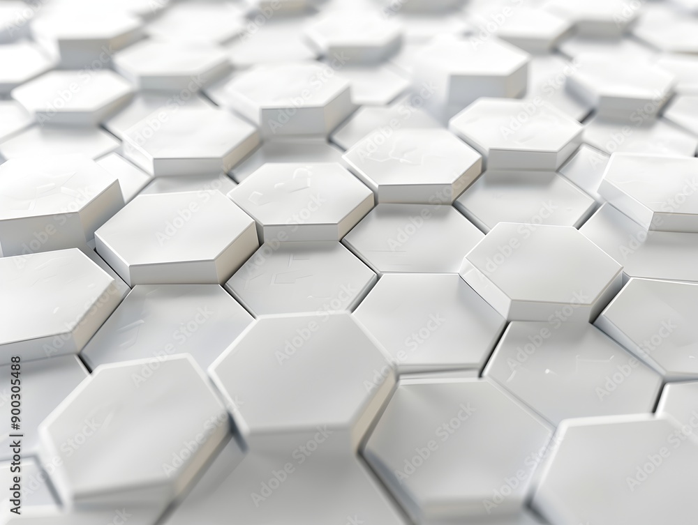 Aufkleber 3d render, abstract white background with hexagon pattern for technology concept. abstract futuristi
