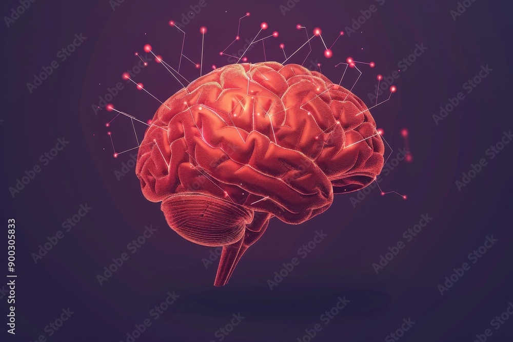 Poster digital art of human profile with glowing neural connections illustrating cognitive functions