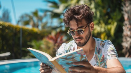 Fototapeta premium Young Man Reading a Book on a Sunny Summer Day