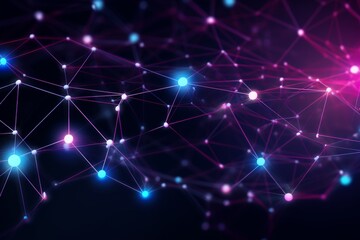 Network of lights shining in purple and blue. Concept of technology, connection, data communication