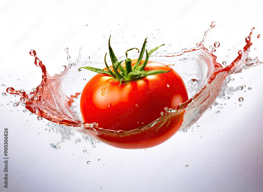 Wall mural Tomato in splashing water