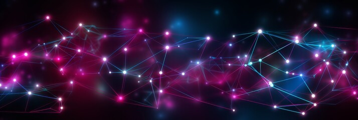 Obraz premium Colorful lights and lines create a glowing digital network. Concept of technology, connectivity, digital innovation. Banner for tech events, science fairs