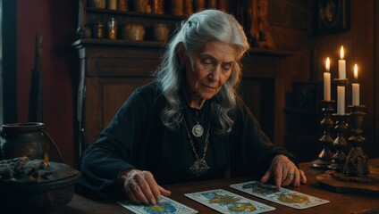 Fototapeta premium elderly woman telling fortunes with cards