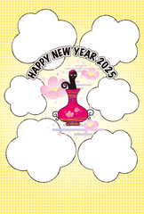 吹き出したっぷり2025年可愛い蛇の年賀はがき〜背景ドット入り