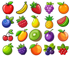 A set of fresh fruits clipart Vector illustration design
