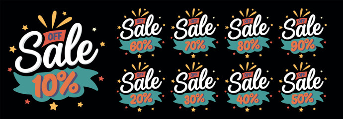 Set of discount price tags for different percentage discounts. vector illustration on background