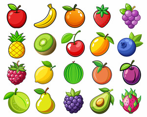 A set of fresh fruits clipart Vector illustration design