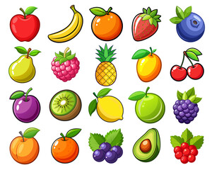 A set of fresh fruits clipart Vector illustration design