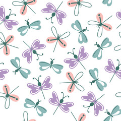 Cute seamless pattern with colorful butterflies on white background 