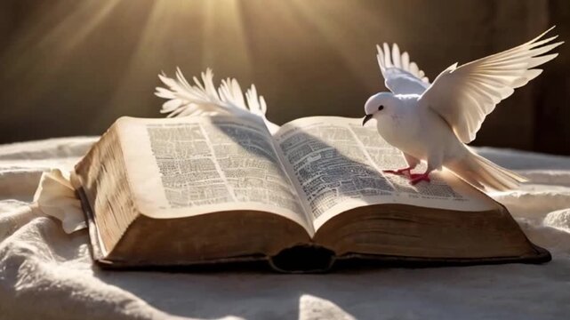white dove with bible book