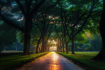 Obraz premium walk way in park at evening