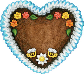 Watercolor hand drawn gingerbread oktoberfest decorated heart
