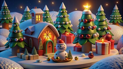 christmas tree and gifts 3d render