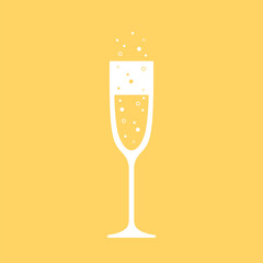 Glass of champagne. Vector flat icon. Best for logo, posters, print, cards, menu concept and branding design.