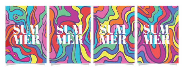 colorful mixed pastel color water wave. wavy summer concept for print, greeting card or book templates. summer abstract background set vector illustration.