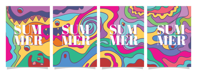 Naklejka premium colorful wave of summer concept. wavy summer concept for print, greeting card or book templates. summer abstract background set vector illustration.