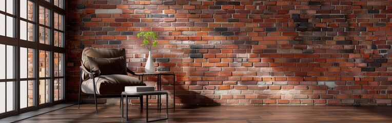 Cozy Corner With Armchair and Table in Modern Brick Wall Interior