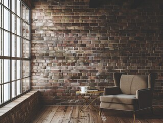Cozy Corner With Armchair and Brick Wall in Natural Light