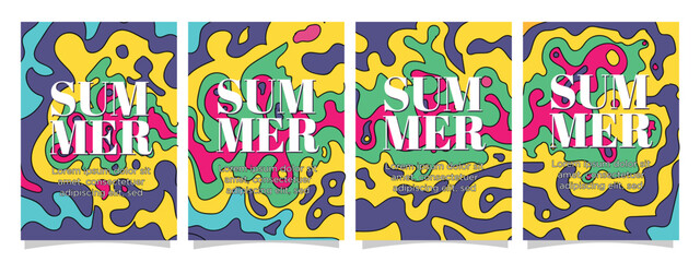 Naklejka premium colorful wave of summer concept. wavy summer concept for print, greeting card or book templates. summer abstract background set vector illustration.