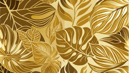 Luxury gold nature background vector. Floral pattern, Golden split-leaf Philodendron plant with monstera plant, Vector illustration. © Damini