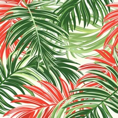 Tropical Leaves Pattern in Green and Red With Vibrant Design