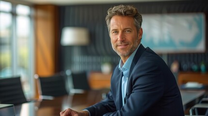Fototapeta premium Visionary CEO Leading Innovation Meeting in High-Tech Boardroom