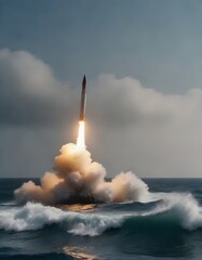 Launch of a rocket or missile on the open sea.