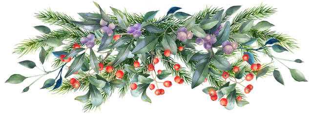 Watercolor Christmas png border, beautiful Xmas frame, holiday arrangement