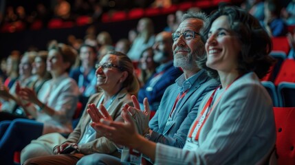 Applauding Conference Attendees Acknowledging Keynote Speaker with Enthusiasm