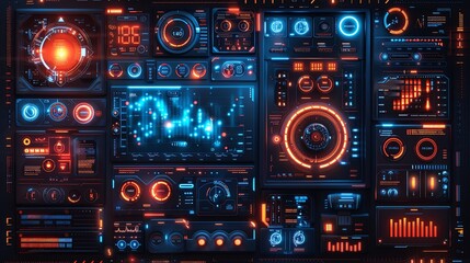 vector, illustration, User interface elements set for Smart home mobile app or web. Kit template with HUD, automation system, remote monitoring, room thermostat control, security. Pack of UI, UX, GUI.