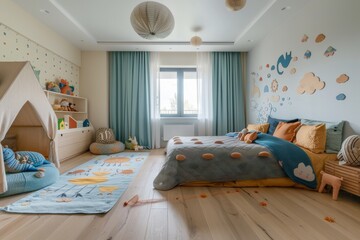 Modern Child's Bedroom with Playful Decor and Comfortable Bed