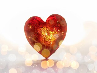 Obraz premium A shimmering red heart radiates warmth against a dreamy bokeh backdrop, capturing the essence of Valentine's Day romance