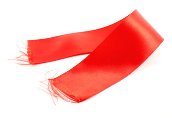 One beautiful red ribbon isolated on white