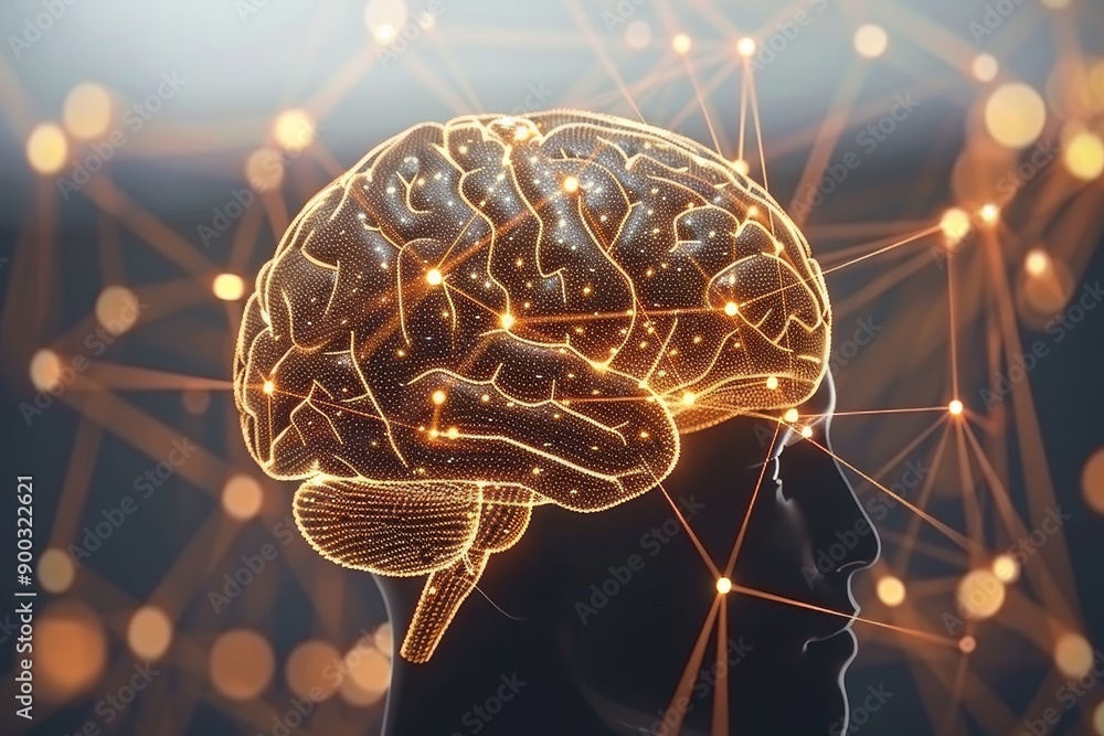 Poster abstract digital brain with neural connections on a light background symbolizing intelligence and te