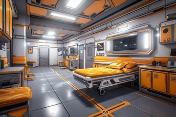 Futuristic hospital room with state of the art medical facilities and advanced technology