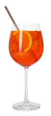 Glass of delicious refreshing cocktail isolated on white