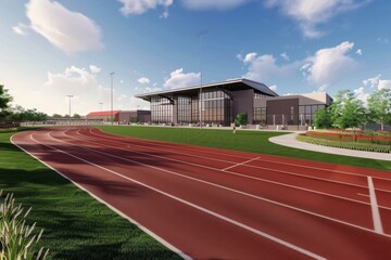 Modern Athletic Facility with Running Track and Field