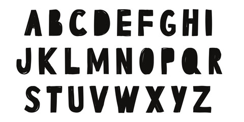 set of Playful letters. hand drawn Typography. Font For Kids And Games. Vector alphabet letters set, black script. Perfect for happy birthday design in childish style, for school
