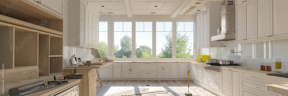 Leinwandbilder a modern kitchen under renovation showcases new cabinets being installed and countertops in progress