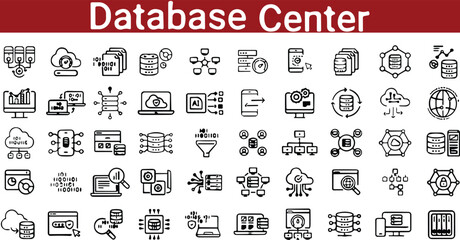 Database center line icons set. Backup storage, setup, network, connection, vector illustration