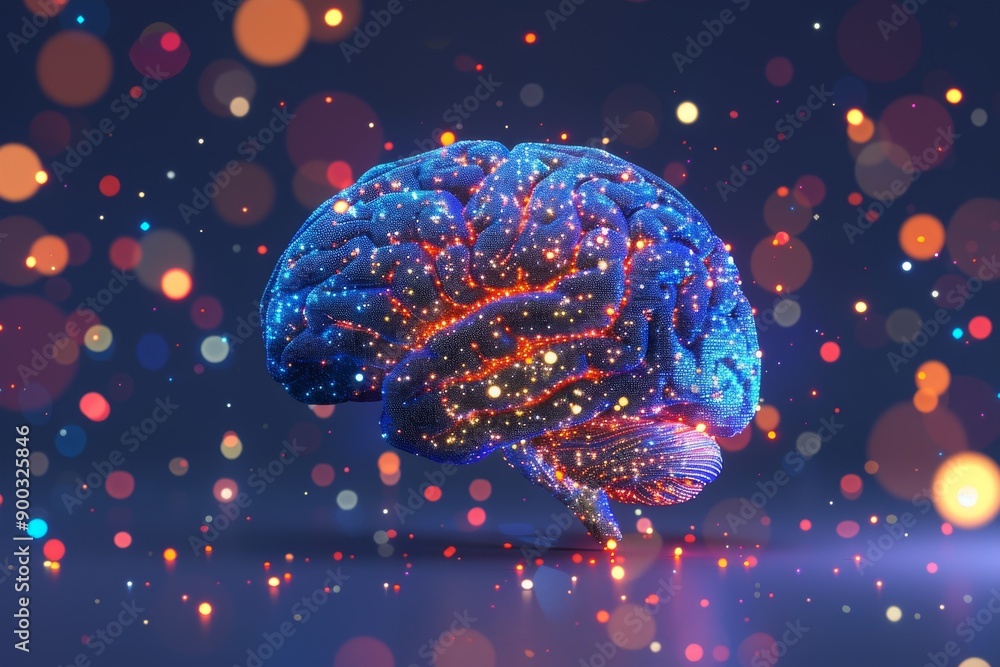 Poster digital brain with vibrant neural connections in a glowing environment symbolizing intelligence and 