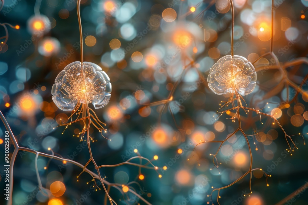 Poster neural connections with glowing orbs in a futuristic digital environment symbolizing connectivity an