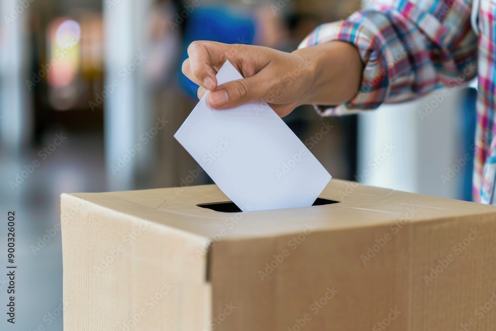 Poster a person filing a document into a cardboard box